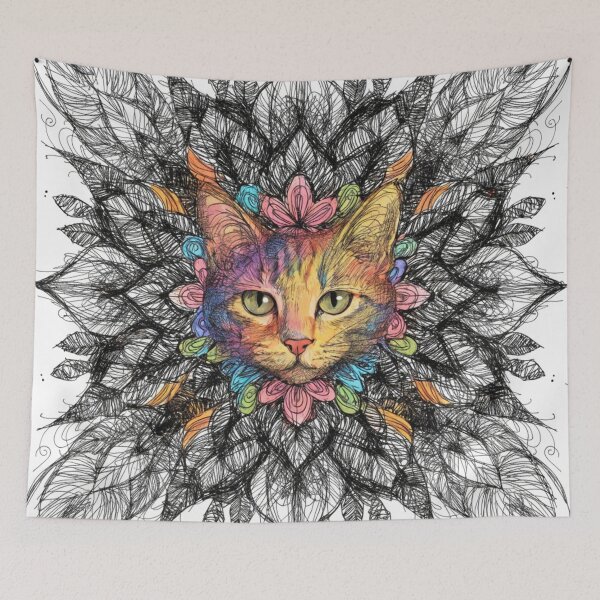 Item preview, Boho Mandala Cat Illustration | Floral Tribal Cat Art | Vintage Ethnic Animal Design designed and sold by Anime9122.