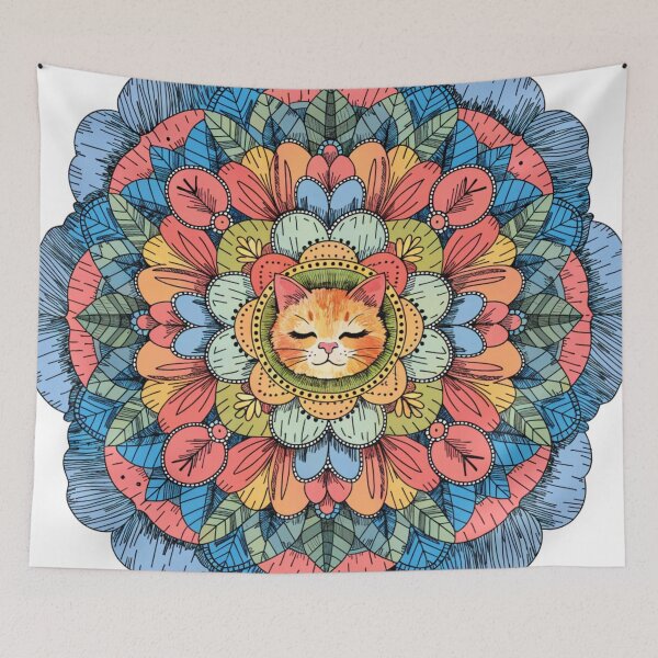 Item preview, Boho Mandala Cat Illustration | Floral Tribal Cat Art | Vintage Ethnic Animal Design designed and sold by Anime9122.