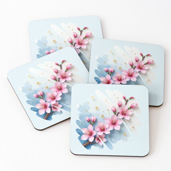 Item preview, Cherry Blossoms on Abstract Blue & White Brush Strokes - Watercolor Brush Stroke Art designed and sold by PriyaMagic.