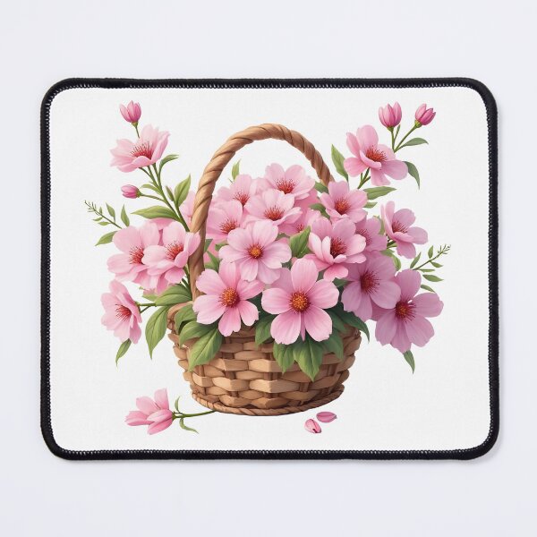 Item preview, Watercolor Basket with Pink Flowers designed and sold by silviaol.