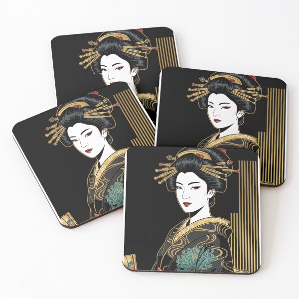 Item preview, Elegant Geisha in Green and Gold Kimono designed and sold by HeyHas.