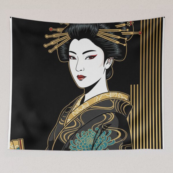 Item preview, Elegant Geisha in Green and Gold Kimono designed and sold by HeyHas.
