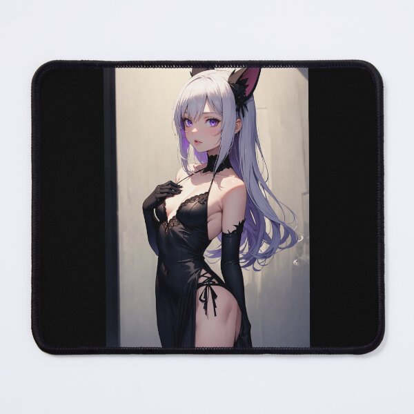 Item preview, Elegant Gothic Anime Girl Takazaki Matsusagi - Black Lace Dress and Lavender Hair Art designed and sold by iloveanimechibi.