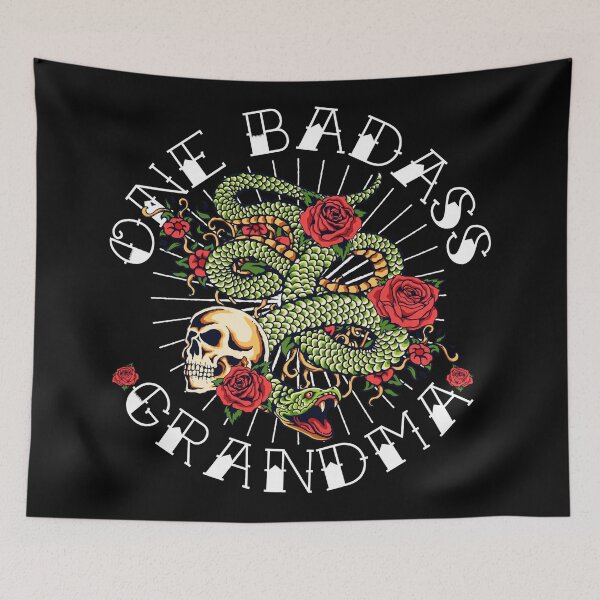 Item preview, One Badass Grandma Tattoo Style Snake and Roses designed and sold by Modaozushi216.