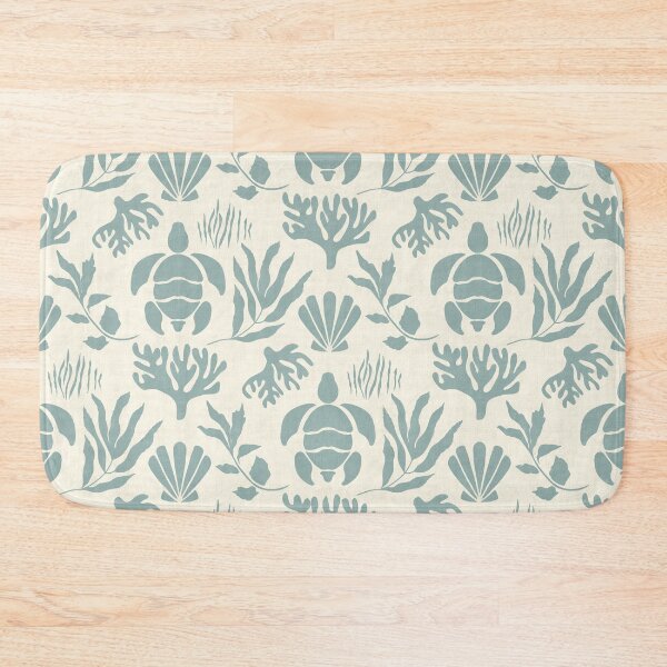 Item preview, Coastal style with sea turtles and flowing seaweed - blue green on cream designed and sold by ahahdodo.