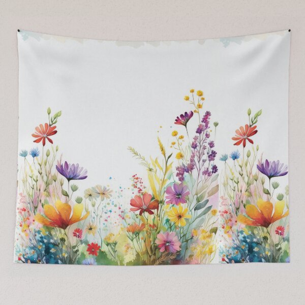 Item preview, FLORAL Spring Boho watercolour pastel wildflower garden painting, nature inspired neutral colours floral spring botanical flowers designed and sold by navitalidesign.