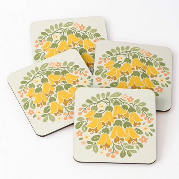 Item preview, Retro Kōwhai Floral Circle – Kiwiana Botanical Art  designed and sold by MvuuStudio.