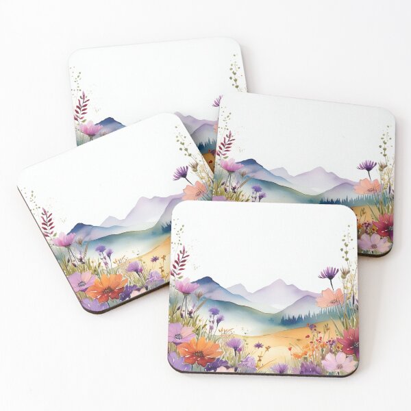Item preview, Mountain Landscape Spring Boho watercolour pastel wildflower garden painting, nature inspired neutral colours floral spring botanical flowers designed and sold by navitalidesign.