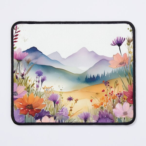 Item preview, Mountain Landscape Spring Boho watercolour pastel wildflower garden painting, nature inspired neutral colours floral spring botanical flowers designed and sold by navitalidesign.