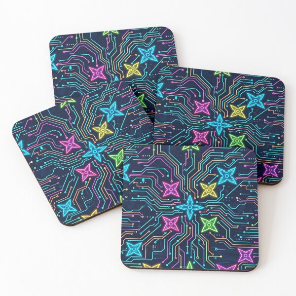 Item preview, Neon Ninja Stars Circuit Board Pattern – Cyberpunk Tech Art designed and sold by Gravitylessarts.