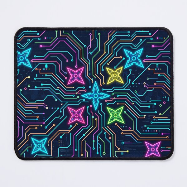Item preview, Neon Ninja Stars Circuit Board Pattern – Cyberpunk Tech Art designed and sold by Gravitylessarts.