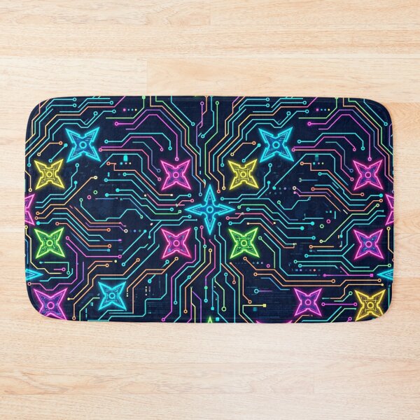 Item preview, Neon Ninja Stars Circuit Board Pattern – Cyberpunk Tech Art designed and sold by Gravitylessarts.