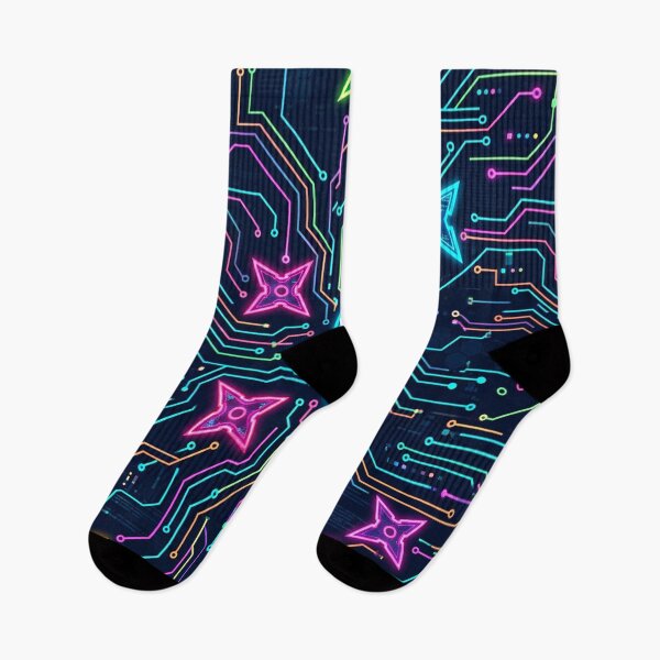 Item preview, Neon Ninja Stars Circuit Board Pattern – Cyberpunk Tech Art designed and sold by Gravitylessarts.