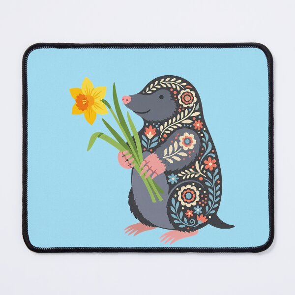 Item preview, Standing Floral Folk Art Mole Holding a Daffodil – Scandinavian Folk Art by heidiannemorris © designed and sold by FOLK ART FUSION by heidiannemorris.