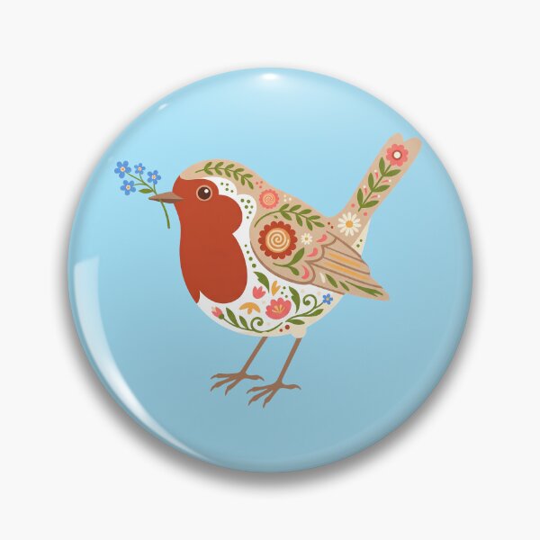 Item preview, Floral Folk Art Robin Holding Forget‑Me‑Nots – Scandinavian Folk Art by heidiannemorris © designed and sold by FOLK ART FUSION by heidiannemorris.