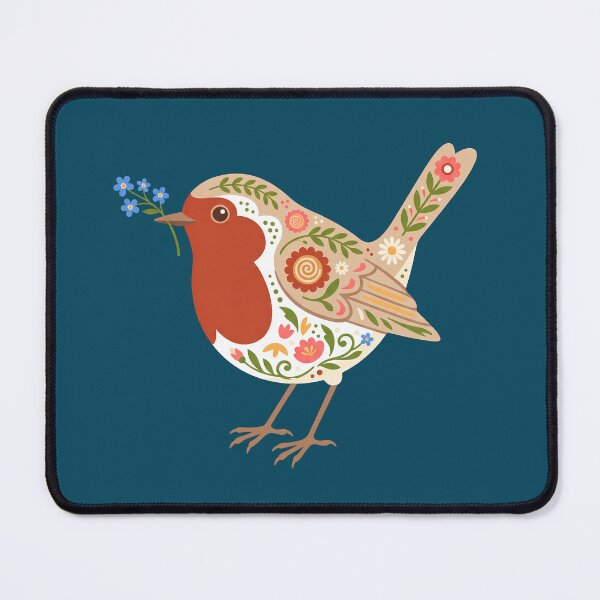 Item preview, Floral Folk Art Robin Holding Forget‑Me‑Nots – Scandinavian Folk Art by heidiannemorris © designed and sold by FOLK ART FUSION by heidiannemorris.