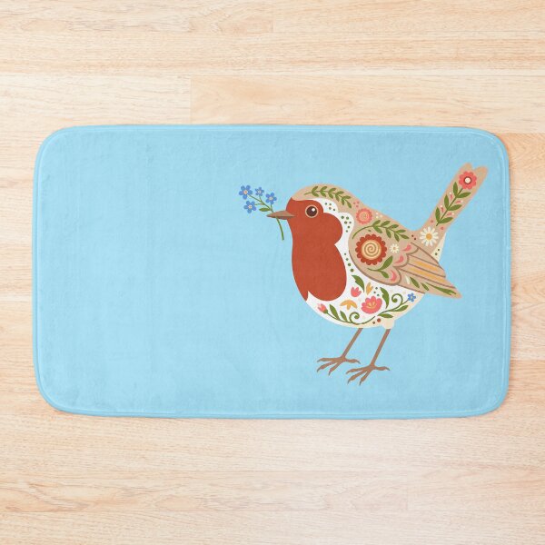 Item preview, Floral Folk Art Robin Holding Forget‑Me‑Nots – Scandinavian Folk Art by heidiannemorris © designed and sold by FOLK ART FUSION by heidiannemorris.