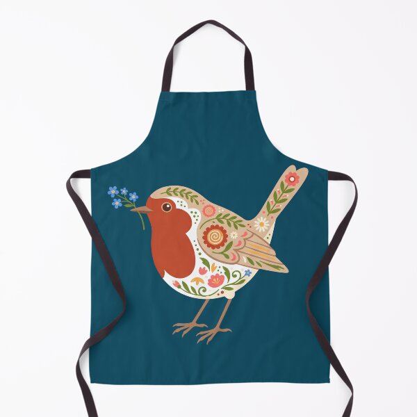 Item preview, Floral Folk Art Robin Holding Forget‑Me‑Nots – Scandinavian Folk Art by heidiannemorris © designed and sold by FOLK ART FUSION by heidiannemorris.