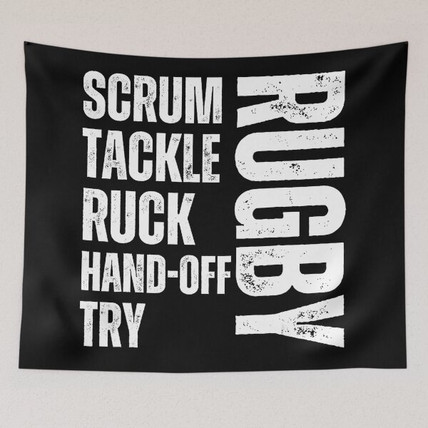 Item preview, Rugby Scrum Tackle Ruck Try Bold Typography Sports designed and sold by GabrieSketcham.