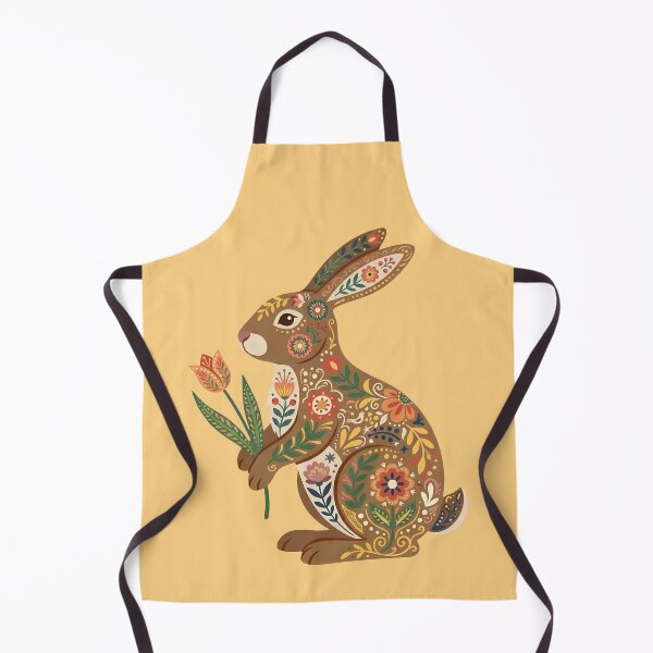 Item preview, Sitting Floral Folk Art Easter Bunny Rabbit Holding a Tulip – Scandinavian Folk Art by heidiannemorris © designed and sold by FOLK ART FUSION by heidiannemorris.