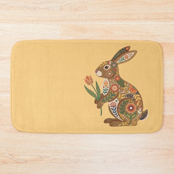 Item preview, Sitting Floral Folk Art Easter Bunny Rabbit Holding a Tulip – Scandinavian Folk Art by heidiannemorris © designed and sold by FOLK ART FUSION by heidiannemorris.
