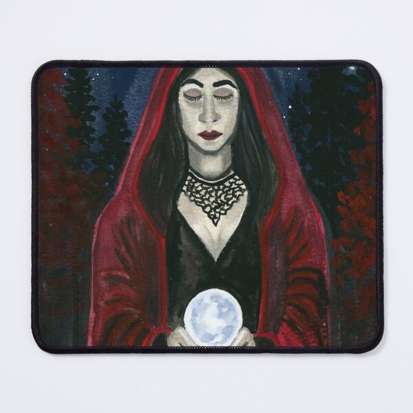 Item preview, The Crimson Oracle – Mystic Woman Crystal Ball Art designed and sold by JilleenPaints.