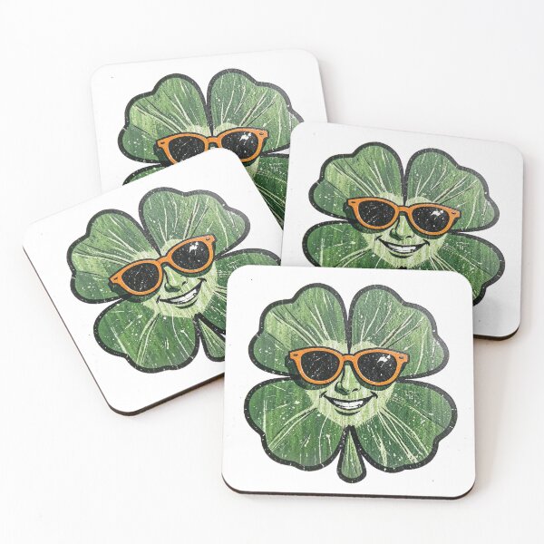 Item preview, Happy Four Leaf Clover Linocut Print with Sunglasses designed and sold by Bloomkept.