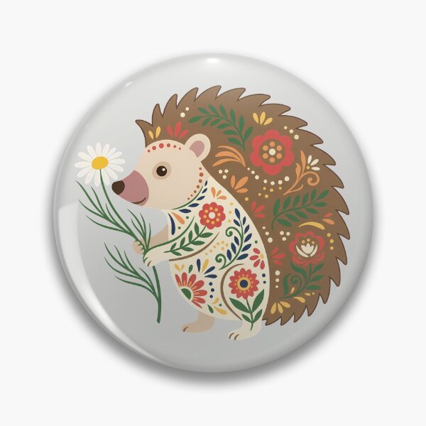 Artikelvorschau, Stehender, floraler Igel mit einer Gänseblümchenblüte – Skandinavische Volkskunst von heidiannemorris © entworfen und verkauft von FOLK ART FUSION by heidiannemorris.