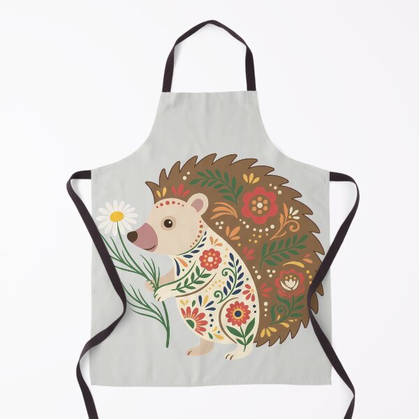Item preview, Standing Floral Folk Art Cute Hedgehog Holding a Daisy – Scandinavian Folk Art by heidiannemorris © designed and sold by FOLK ART FUSION by heidiannemorris.