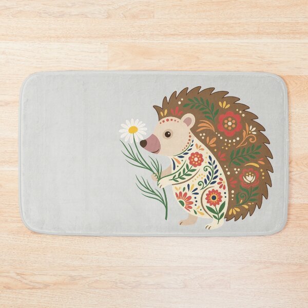 Item preview, Standing Floral Folk Art Cute Hedgehog Holding a Daisy – Scandinavian Folk Art by heidiannemorris © designed and sold by FOLK ART FUSION by heidiannemorris.