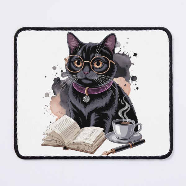 Item preview, Book Lover Cat Bookish Cat with Coffee designed and sold by TrinaEspinoza.