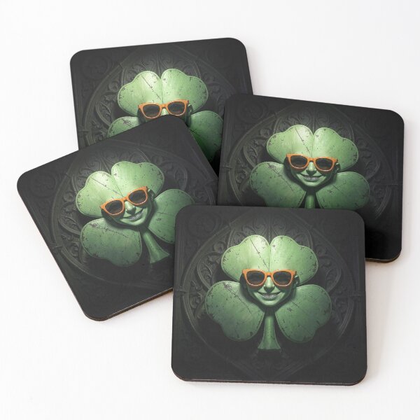 Item preview, Gothic Dark Fantasy Four-Leaf Clover with Sunglasses designed and sold by Bloomkept.