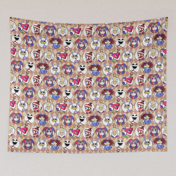 Item preview, TADC The Amazing Digital Circus Seamless Pattern Tan Background! Jax, Kinger, Gangle, Zooble, Ragatha, Pomni, Caine. designed and sold by Playful Patternz.