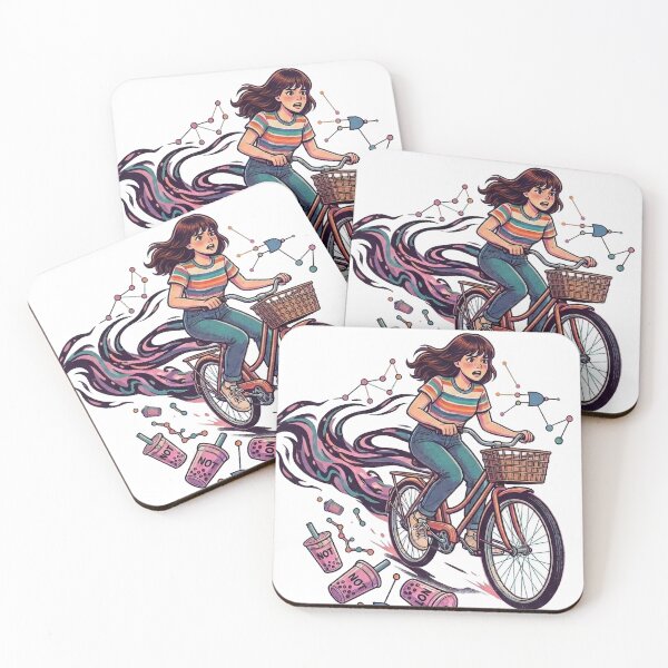 Item preview, BikeColorful Girl Riding Bike Illustration. Whimsical Motion Art designed and sold by TheBathhouse.