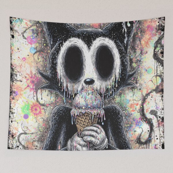 Item preview, Dark Vintage Cartoon Cat Tripping on Ice Cream designed and sold by DonaldWaltersxx.