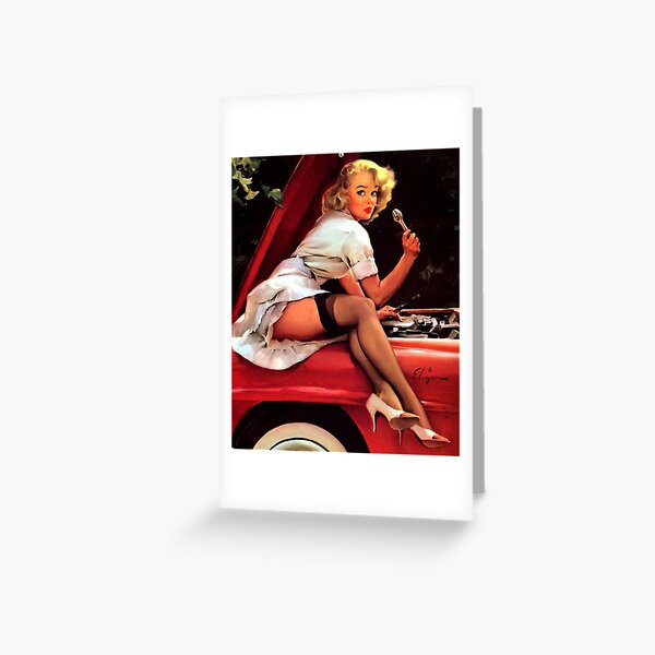 Gil Elvgren Mechanic Pin Up Girl Greeting Card