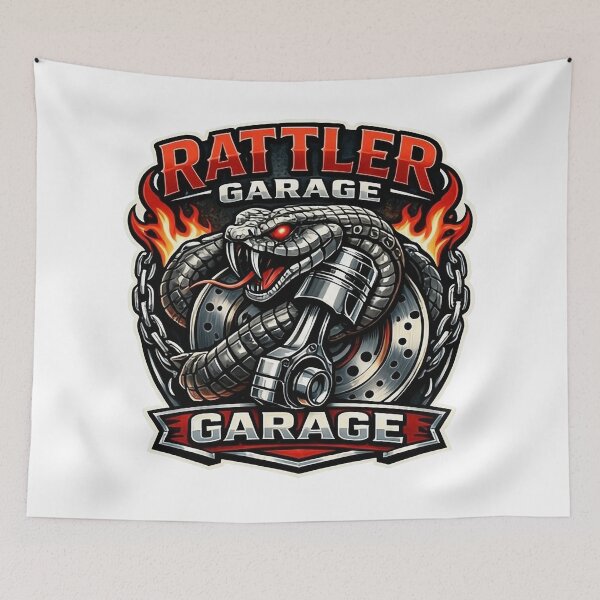 Item preview, Rattler Garage Snake Mascot - Vintage Muscle Car Mechanic & Hot Rod Art designed and sold by SasquatchTrail.
