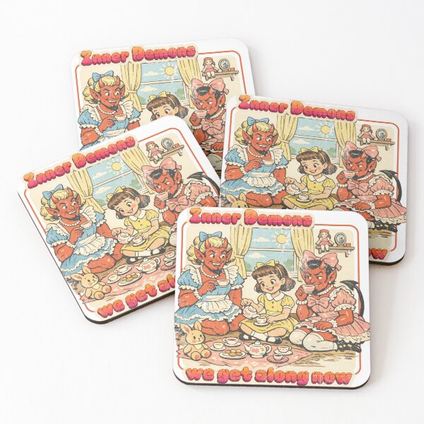 Item preview, Inner Demons Tea Party — Retro Dark-Humor Cartoon designed and sold by Nacho Average Designs.