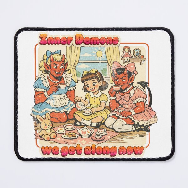 Item preview, Inner Demons Tea Party — Retro Dark-Humor Cartoon designed and sold by Nacho Average Designs.