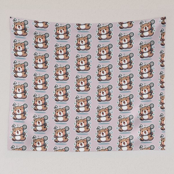 Item preview, Cute Bear Playing Badminton-Kawaii Teddy Sports Sticker designed and sold by carestazafeli.