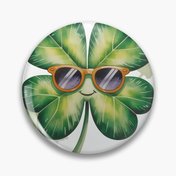 Artikelvorschau, Lächelndes vierblättriges Kleeblatt mit Sonnenbrille (Aquarell) entworfen und verkauft von Bloomkept.