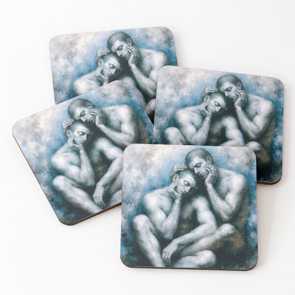 Item preview, Shared Solace – Expressive Gay Couple in Blue Tone designed and sold by gayishdesign.