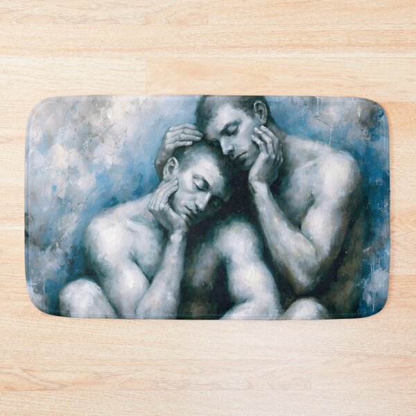 Item preview, Shared Solace – Expressive Gay Couple in Blue Tone designed and sold by gayishdesign.