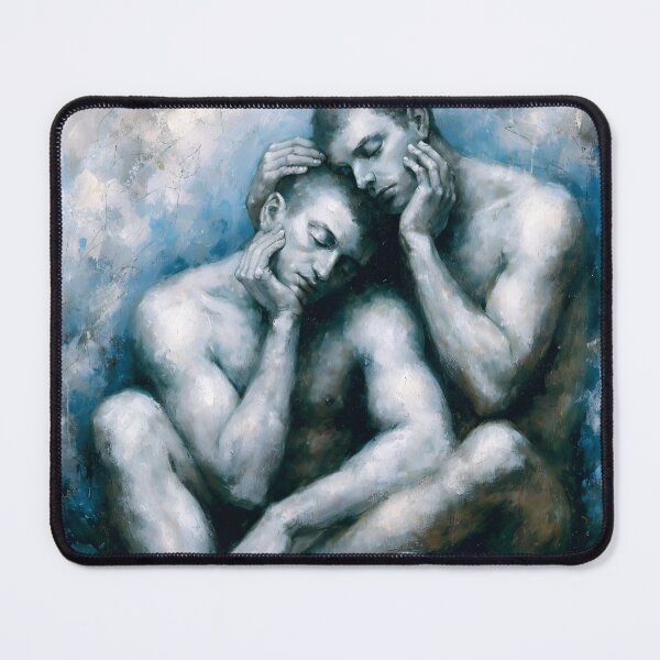 Item preview, Shared Solace – Expressive Gay Couple in Blue Tone designed and sold by gayishdesign.