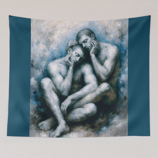 Item preview, Shared Solace – Expressive Gay Couple in Blue Tone designed and sold by gayishdesign.