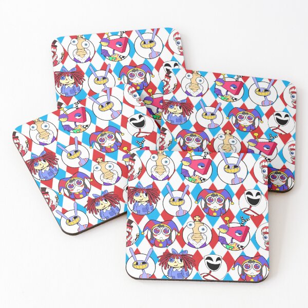 Item preview, TADC The Amazing Digital Circus Seamless Pattern w/ Red Blue Background! Jax, Kinger, Gangle, Zooble, Ragatha, Pomni, Caine. designed and sold by Playful Patternz.