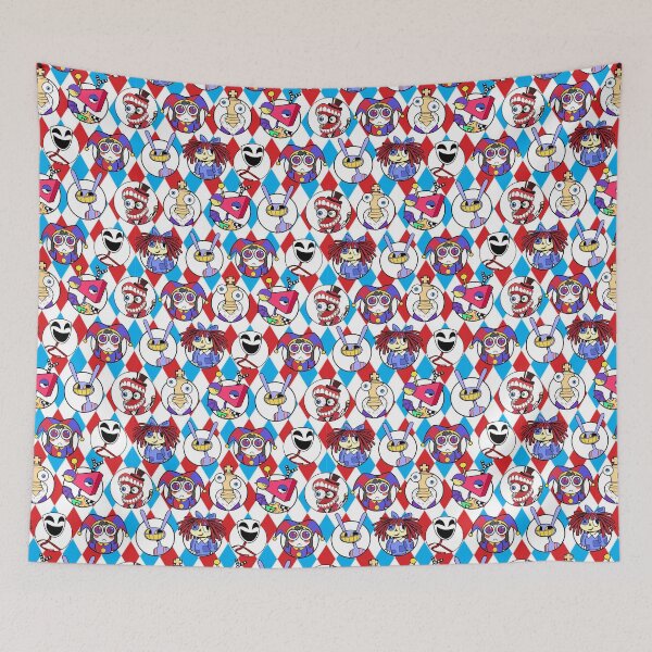 Item preview, TADC The Amazing Digital Circus Seamless Pattern w/ Red Blue Background! Jax, Kinger, Gangle, Zooble, Ragatha, Pomni, Caine. designed and sold by Playful Patternz.