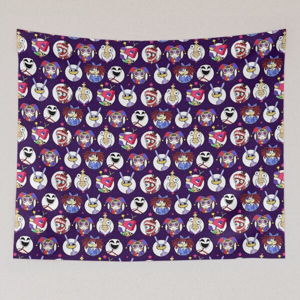 Item preview, TADC The Amazing Digital Circus Seamless Pattern Blue Background! Jax, Kinger, Gangle, Zooble, Ragatha, Pomni, Caine. designed and sold by Playful Patternz.