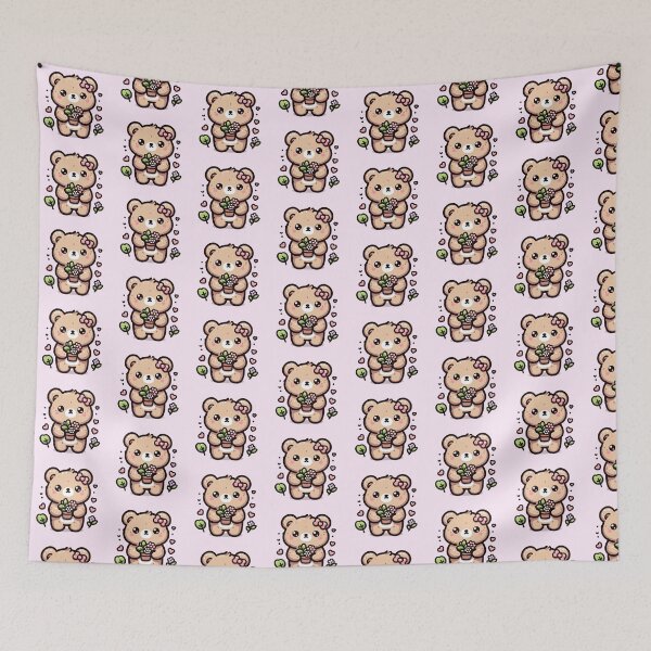 Item preview, Cute Bear Holding Flowers-Kawaii Teddy Aesthetic Sticker designed and sold by carestazafeli.
