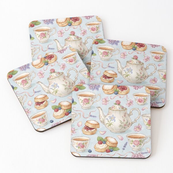 Item preview, Vintage English Tea Seamless Pattern – Teacups, Teapots, and Scones on Soft Blue designed and sold by HolmeProud.